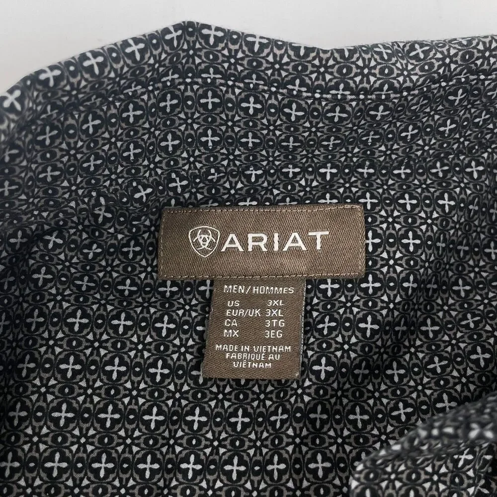 Ariat Men’s 3XL Black Gray Geometric Button Down Long Sleeve Plaid Western